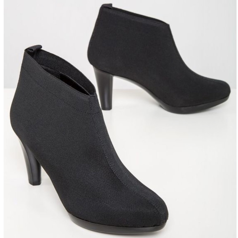 Black Stretch Fabric Stiletto Heel Ankle Booties - Picture 1 of 6